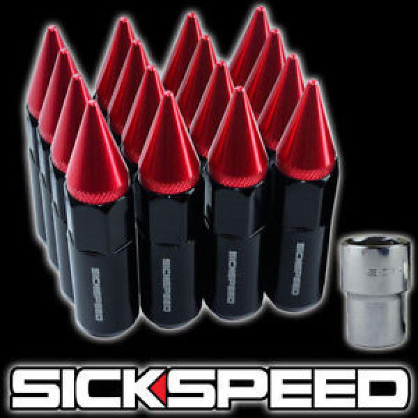 16 BLACK/RED SPIKED ALUMINUM 60MM EXTENDED LOCKING LUG NUTS WHEELS 12X1.5 L16 #1 image