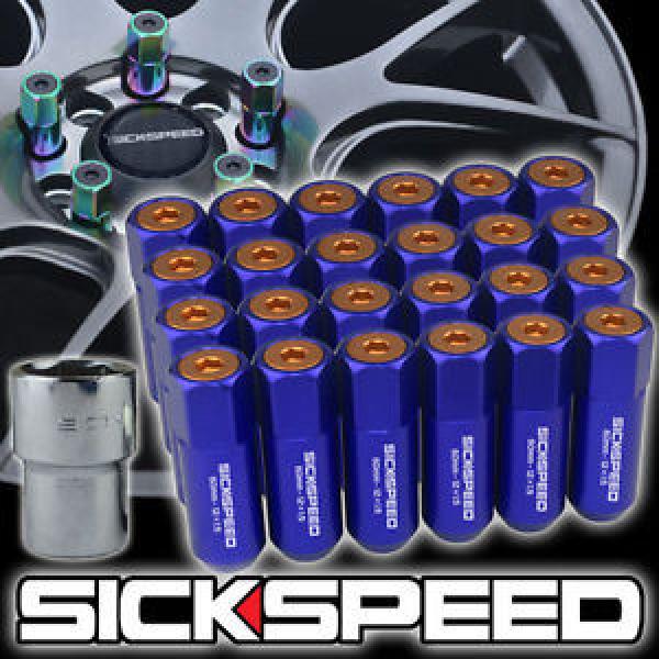 24 BLUE/ORANGE CAPPED ALUMINUM EXTENDED 60MM LOCKING LUG NUTS WHEELS 12X1.5 L18 #1 image