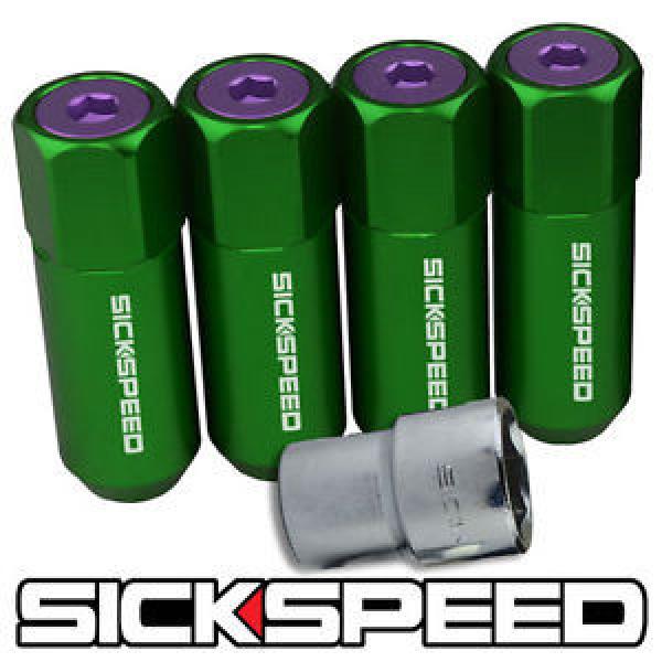 SICKSPEED 4 PC GREEN/PURPLE CAPPED 60MM EXTENDED LOCKING LUG NUTS 1/2X20 L25 #1 image