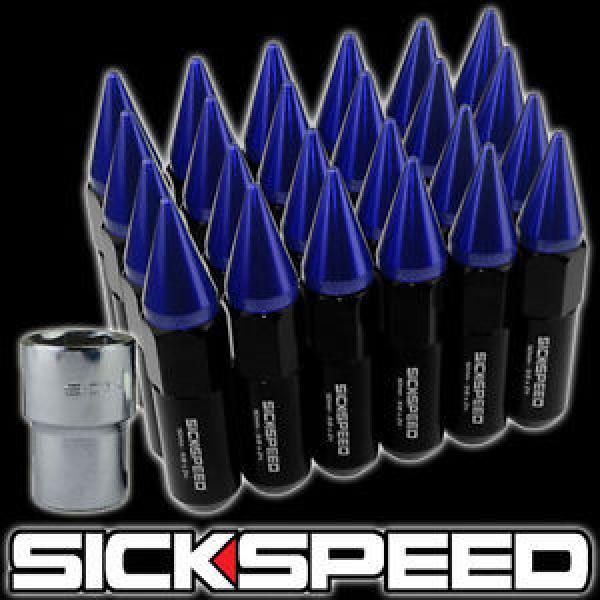 24 BLACK/BLUE SPIKED ALUMINUM EXTENDED 60MM LOCKING LUG NUTS WHEELS 12X1.5 L18 #1 image