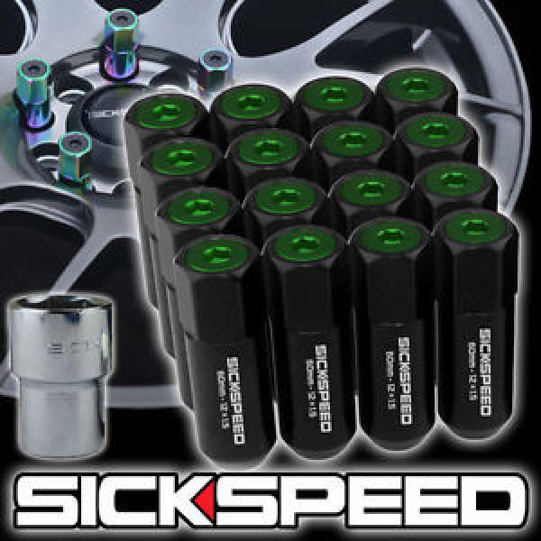 16 BLACK/GREEN CAPPED ALUMINUM 60MM EXTENDED LOCKING LUG NUTS WHEELS 12X1.5 L16 #1 image