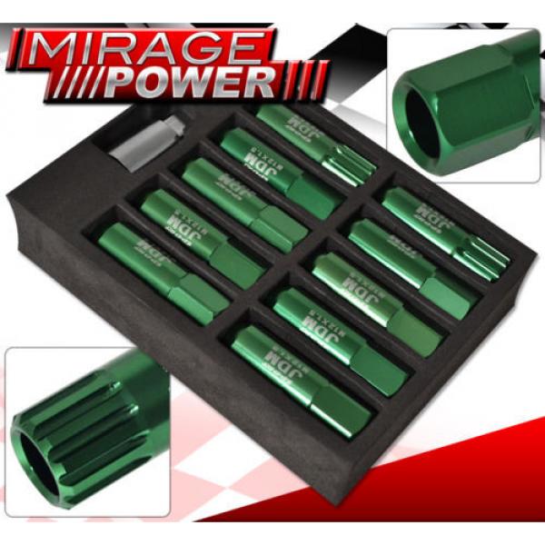 (20 PIECES) UNIVERSAL M12x1.5 ALUMINUM TUNER WHEEL LUG NUTS GREEN + LOCKING KEY #2 image