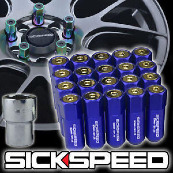 20 BLUE/24K GOLD CAPPED ALUMINUM EXTENDED 60MM LOCKING LUG NUTS WHEEL 12X1.5 L17 #1 image