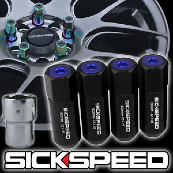 SICKSPEED 4 PC BLACK/BLUE CAPPED ALUMINUM LOCKING LUG NUTS WHEELS 12X1.25 L15 #1 image