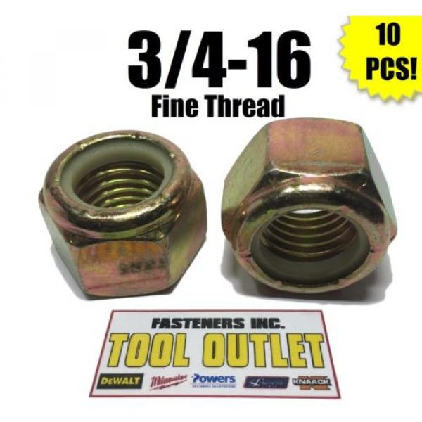 (Qty 10) 3/4-16 Fine Grade 8 Nylon Insert Lock Nuts Nylock Yellow Zinc Plated #1 image