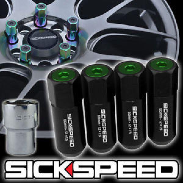 SICKSPEED 4 PC BLACK/GREEN CAPPED ALUMINUM LOCKING LUG NUTS WHEELS 12X1.25 L15 #1 image