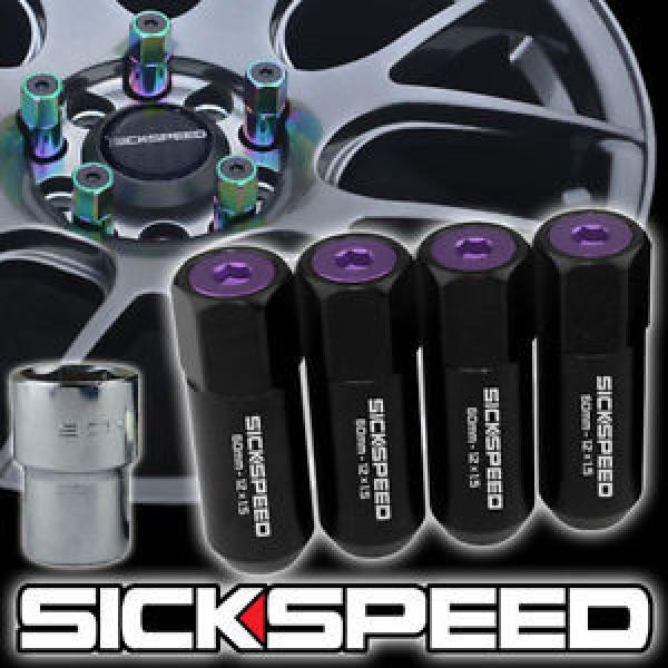 4 BLACK/PURPLE CAPPED ALUMINUM EXTENDED LOCKING 60MM LUG NUTS WHEELS 12X1.5 L01 #1 image