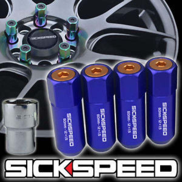 4 BLUE/ORANGE CAPPED ALUMINUM EXTENDED 60MM LOCKING LUG NUTS WHEELS 12X1.5 L01 #1 image