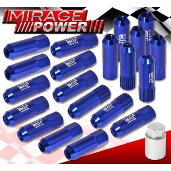 (20 PIECES) UNIVERSAL M12x1.5 ALUMINUM TUNER WHEEL LUG NUTS BLUE + LOCKING KEY #1 image