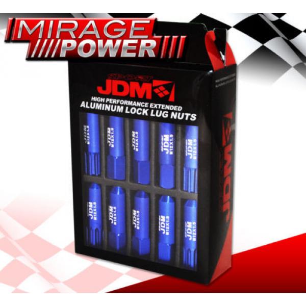 (20 PIECES) UNIVERSAL M12x1.5 ALUMINUM TUNER WHEEL LUG NUTS BLUE + LOCKING KEY #3 image