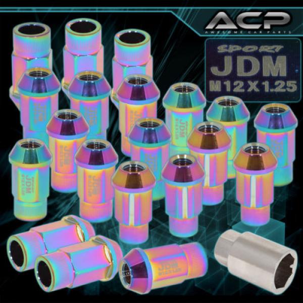 16pc 12x1.25 JDM Sport Neo Chrome Aluminum Tuner Lug Nuts Lock Key Heavy Duty #1 image