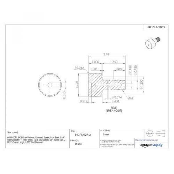 McGill CCF1 3/4SB Cam Follower, Crowned, Sealed, Inch, Steel, 1-3/4&#034; Roller #2 image