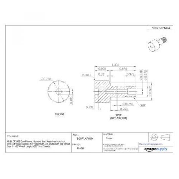 McGill CF3/4SB Cam Follower, Standard Stud, Sealed/Hex Hole, Inch, Steel, 3/4&#034; #2 image
