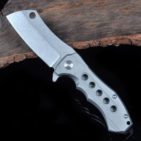 Silver Titanium Handle S35VN Plain Blade Bearing Stonewash Outdoor Knife Messer #1 image