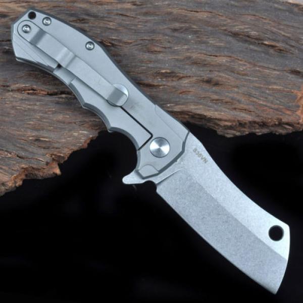 Silver Titanium Handle S35VN Plain Blade Bearing Stonewash Outdoor Knife Messer #4 image