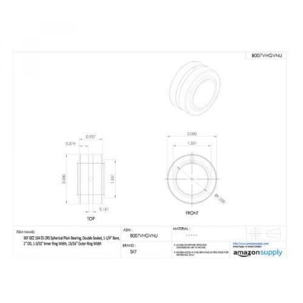 SKF GEZ 104 ES-2RS Spherical Plain Bearing, Double Sealed, 1-1/4&#034; Bore, 2&#034; OD, #2 image