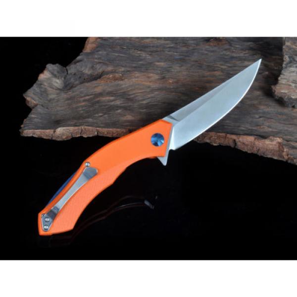 couteau orange g10 griff d2 plain edge flipper bearing jagdmesser knife messer #3 image