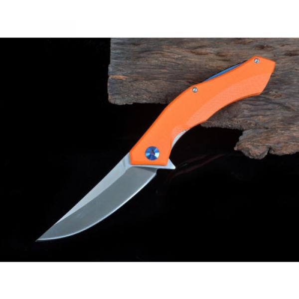 couteau orange g10 griff d2 plain edge flipper bearing jagdmesser knife messer #4 image