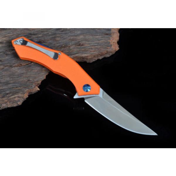 couteau orange g10 griff d2 plain edge flipper bearing jagdmesser knife messer #5 image