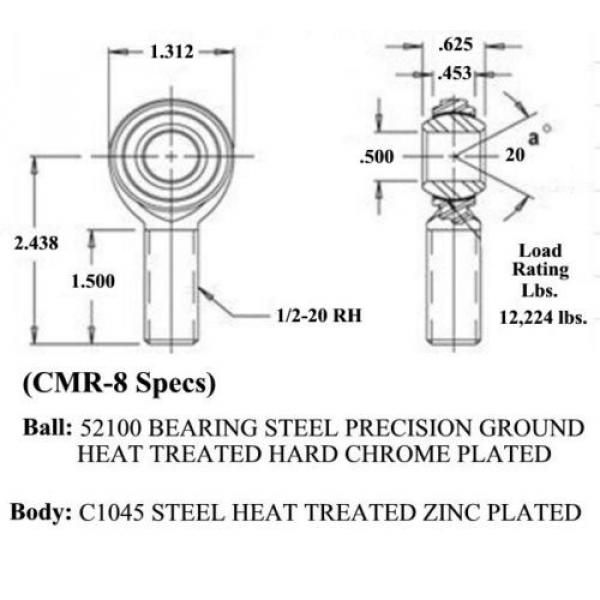 ECON 1/2 x 1/2-20 MALE RH ROD ENDS HEIM JOINTS HEIMS #2 image