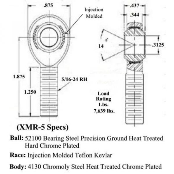 XMR-5 CHROMOLY 5/16 x 5/16-24 MALE RH ROD ENDS HEIM JOINT #2 image