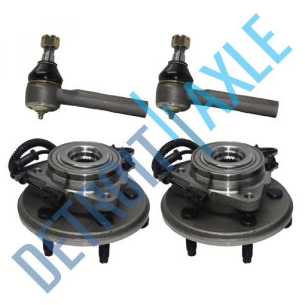 4pc Set: 2 FRONT Wheel Hub Bearing ABS 2WD 4X4  + 2 Outer Tie Rod Ford Lincoln #1 image