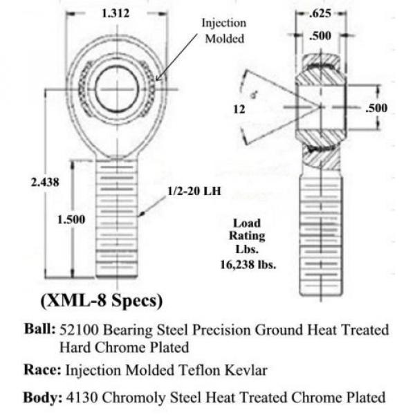 XML-8 CHROMOLY 1/2 x 1/2-20 MALE LH ROD ENDS HEIM JOINT #2 image